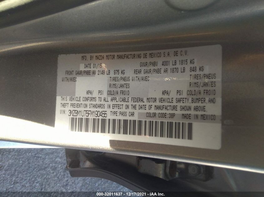 2015 MAZDA MAZDA3 I SPORT 3MZBM1U75FM190455