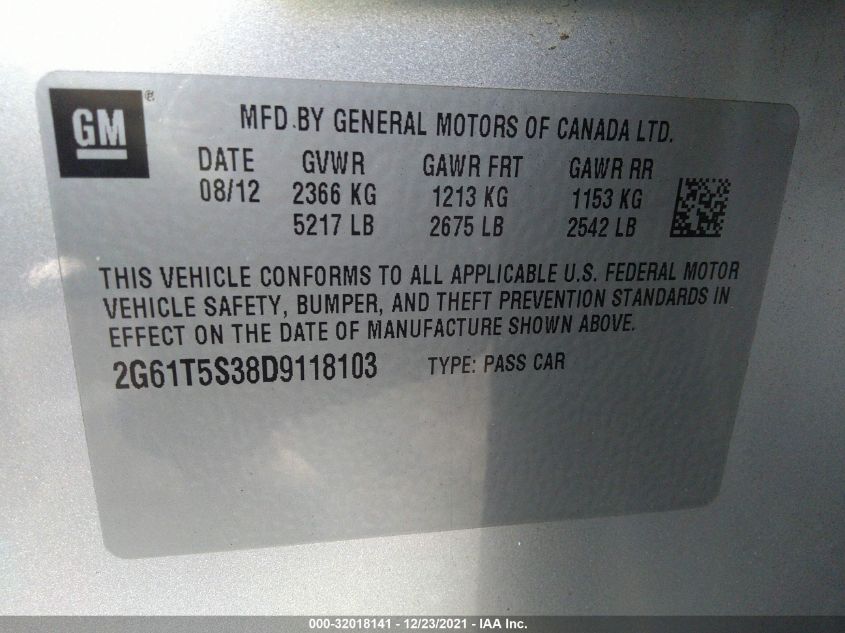 2013 CADILLAC XTS PREMIUM 2G61T5S38D9118103