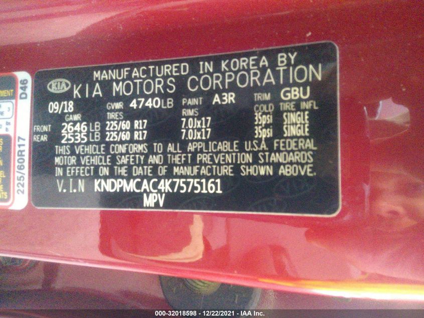 2019 KIA SPORTAGE LX KNDPMCAC4K7575161