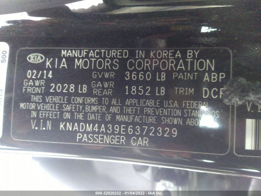 2014 KIA RIO LX KNADM4A39E6372329