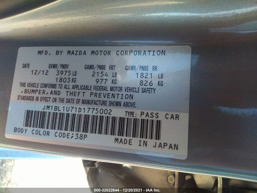 2013 MAZDA MAZDA3 I SPORT JM1BL1U71D1775002