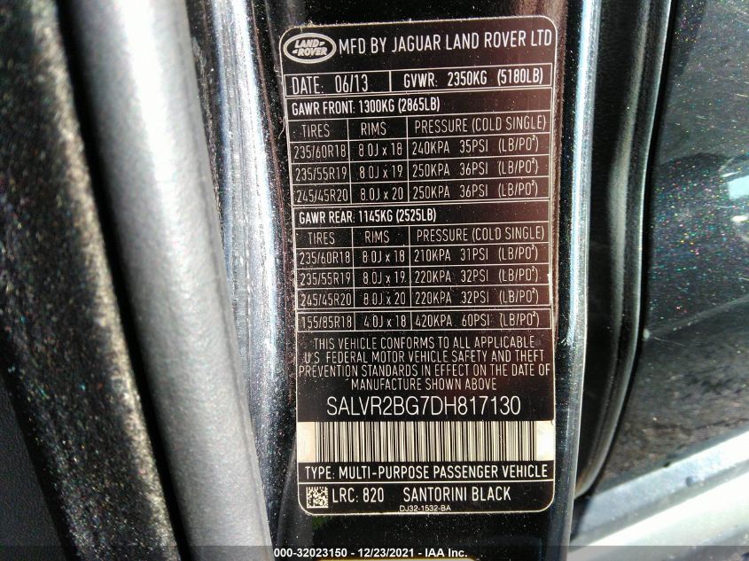 2013 LAND ROVER RANGE ROVER EVOQUE PURE PREMIUM SALVR2BG7DH817130
