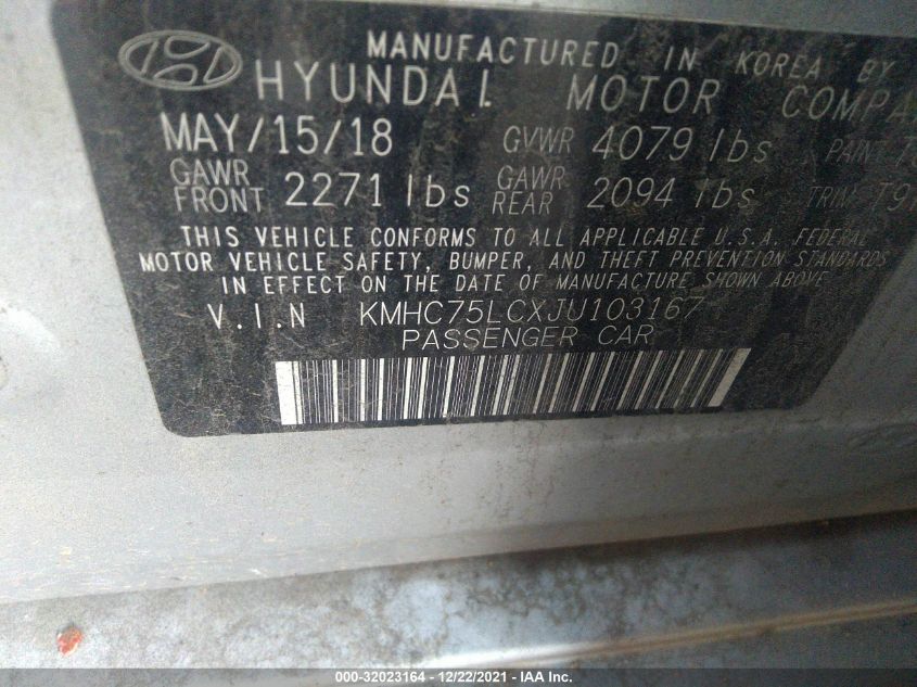 2018 HYUNDAI IONIQ HYBRID SEL KMHC75LCXJU103167
