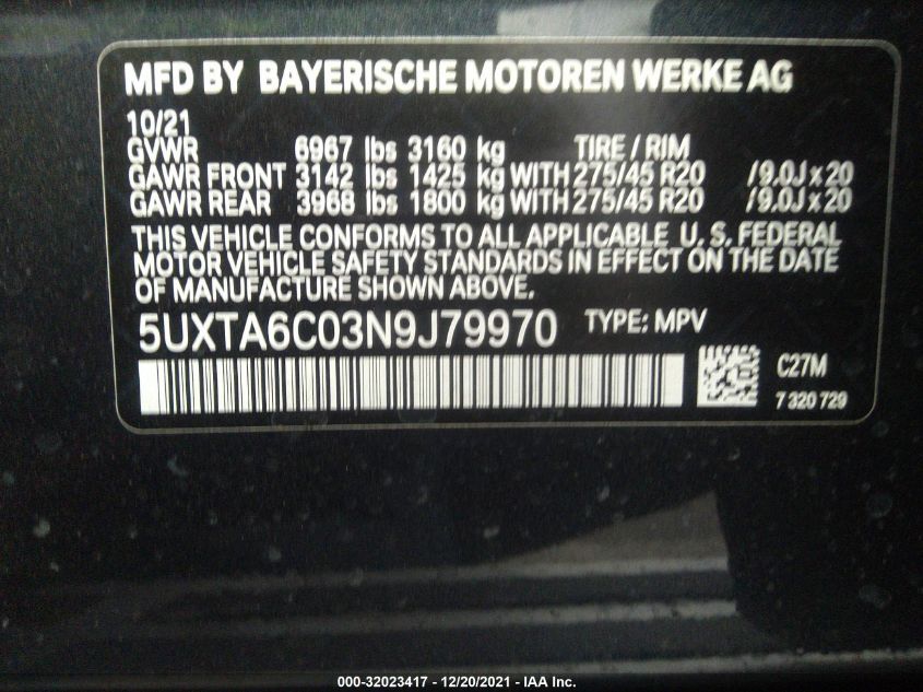 2022 BMW X5 XDRIVE45E 5UXTA6C03N9J79970