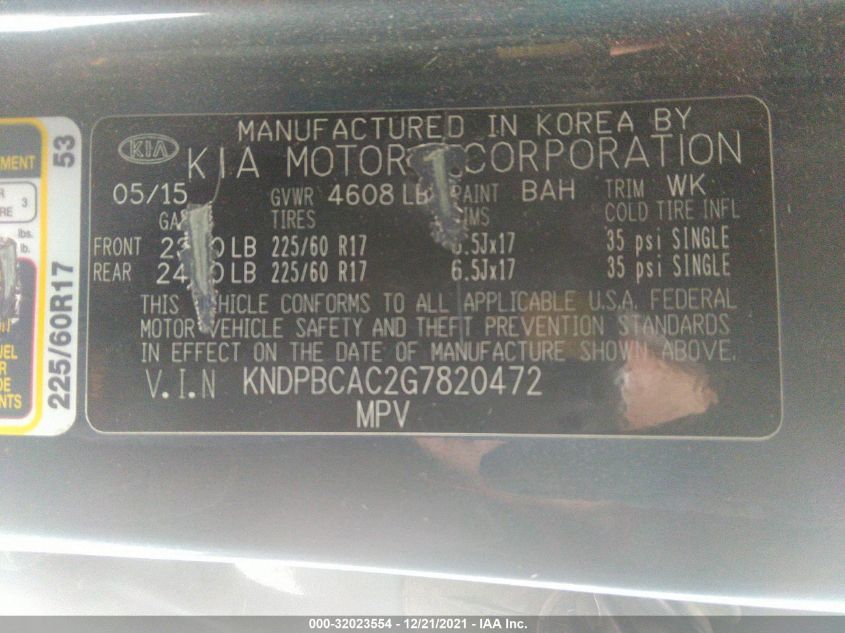 2016 KIA SPORTAGE LX KNDPBCAC2G7820472