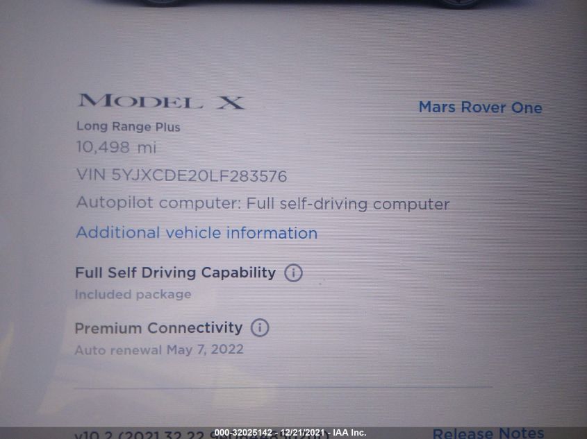 2020 TESLA MODEL X LONG RANGE 5YJXCDE20LF283576