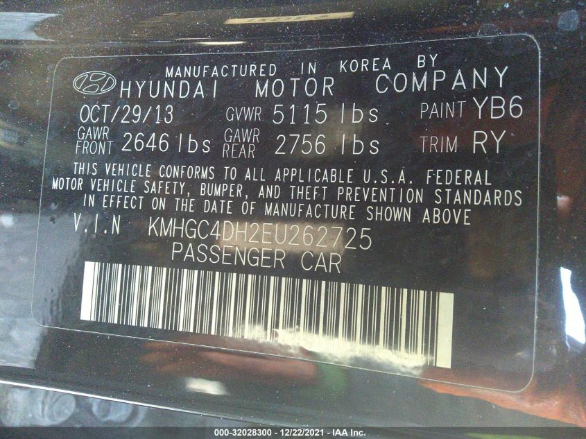 2014 HYUNDAI GENESIS 5.0L R-SPEC KMHGC4DH2EU262725