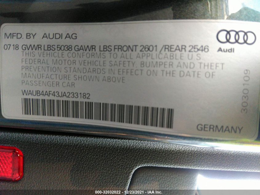 2018 AUDI S4 PREMIUM PLUS WAUB4AF43JA233182