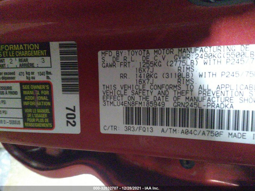 2015 TOYOTA TACOMA 3TMLU4EN8FM185949