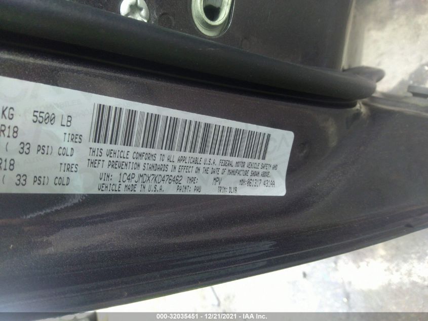 2019 JEEP CHEROKEE LIMITED 1C4PJMDX7KD476462
