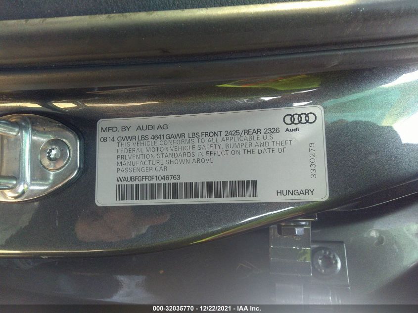 2015 AUDI S3/A3 2.0T PREMIUM PLUS WAUBFGFF0F1046763