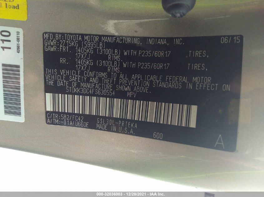 2015 TOYOTA SIENNA LE 5TDKK3DC4FS630554