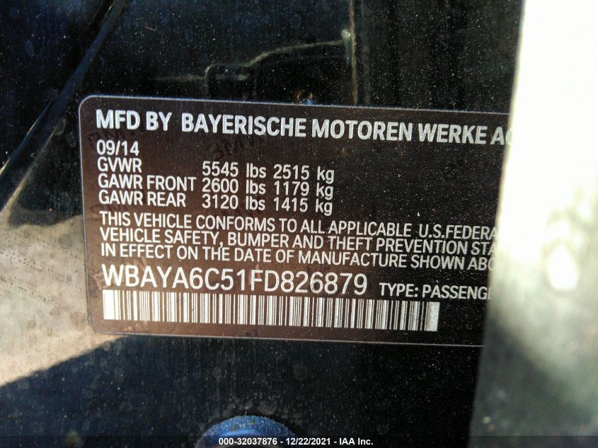 2015 BMW 7 SERIES 740I WBAYA6C51FD826879