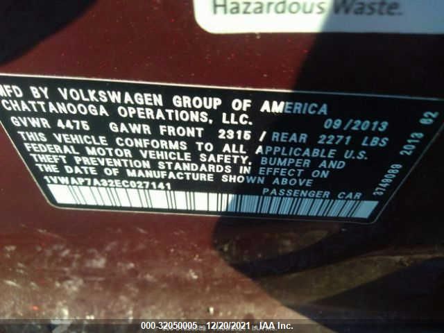 2014 VOLKSWAGEN PASSAT S W/NAV 1VWAP7A32EC027141