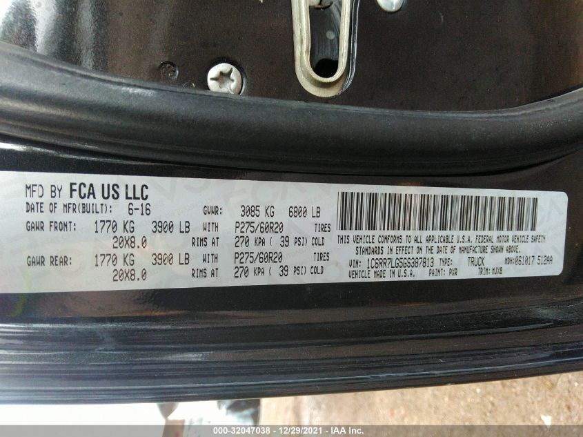 2016 RAM 1500 BIG HORN 1C6RR7LG5GS387813