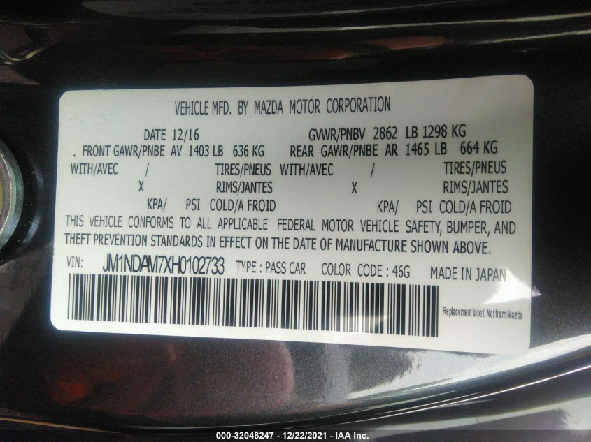2017 MAZDA MX-5 MIATA RF GRAND TOURING JM1NDAM7XH0102733
