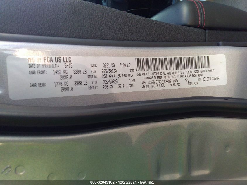 2015 DODGE DURANGO R/T 1C4SDHCT4FC863389