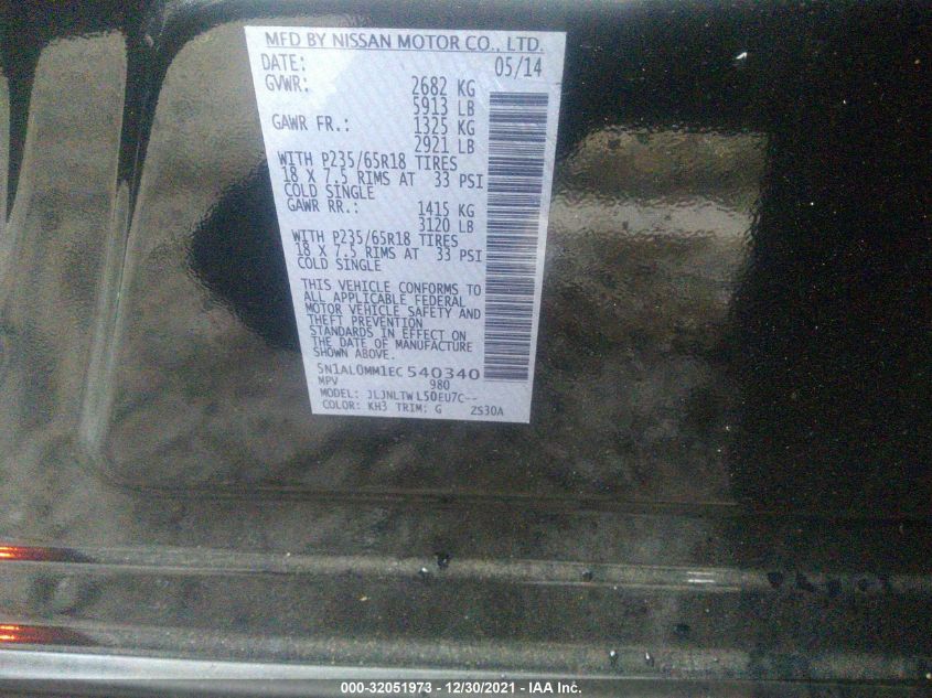 2014 INFINITI QX60 5N1AL0MM1EC540340