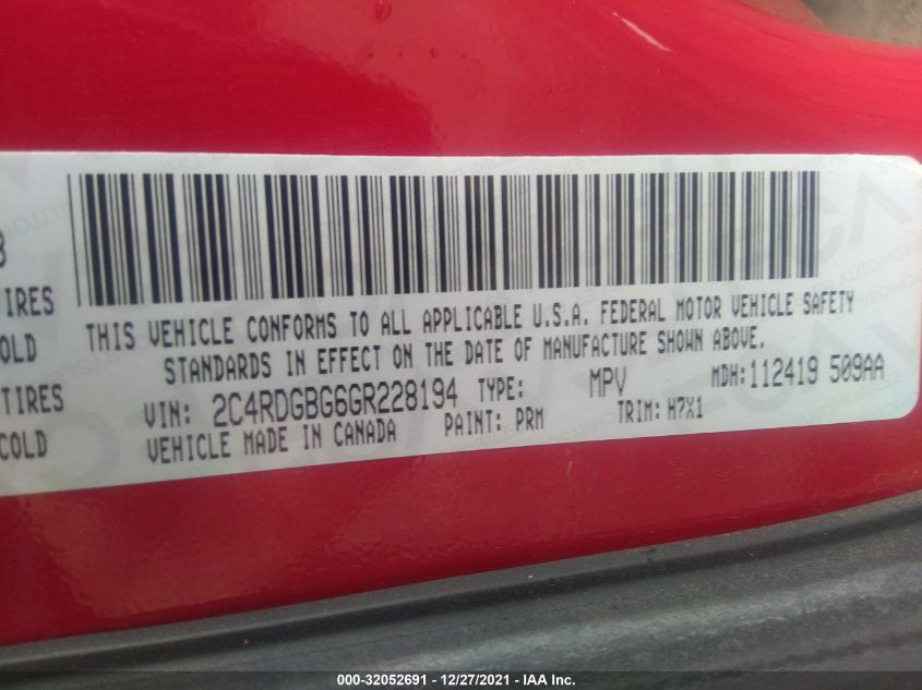 2016 DODGE GRAND CARAVAN SE 2C4RDGBG6GR228194