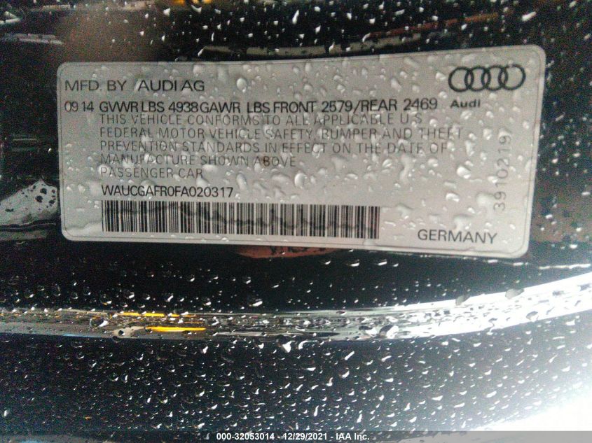 2015 AUDI S5 PREMIUM PLUS WAUCGAFR0FA020317