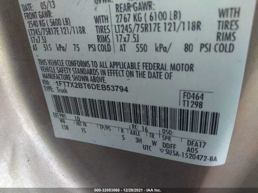 2013 FORD SUPER DUTY F-250 SRW XL/XLT/LARIAT 1FT7X2BT6DEB53794
