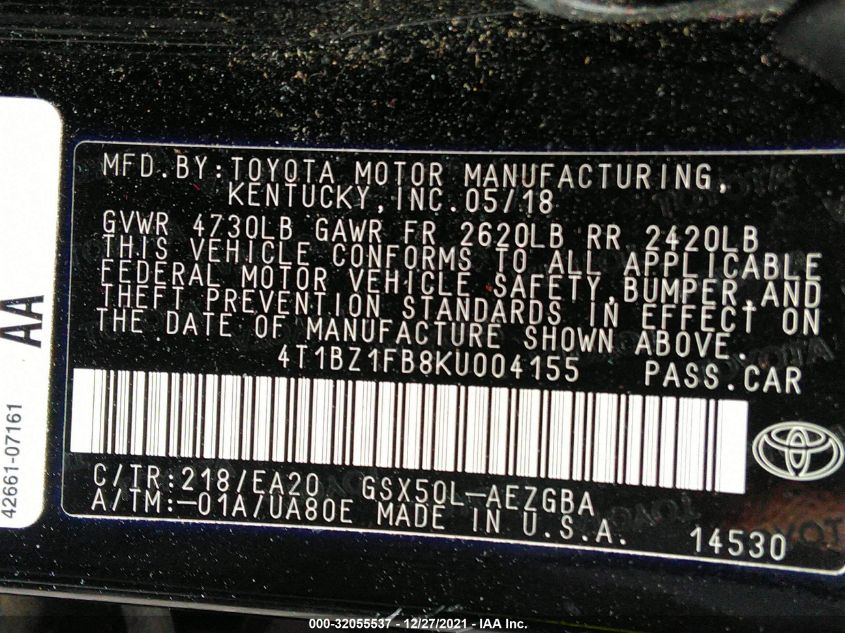 2019 TOYOTA AVALON XLE/TOURING/LIMITED/XSE 4T1BZ1FB8KU004155