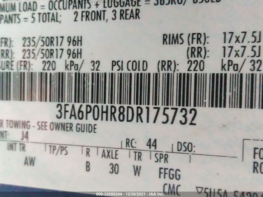 2013 FORD FUSION SE 3FA6P0HR8DR175732
