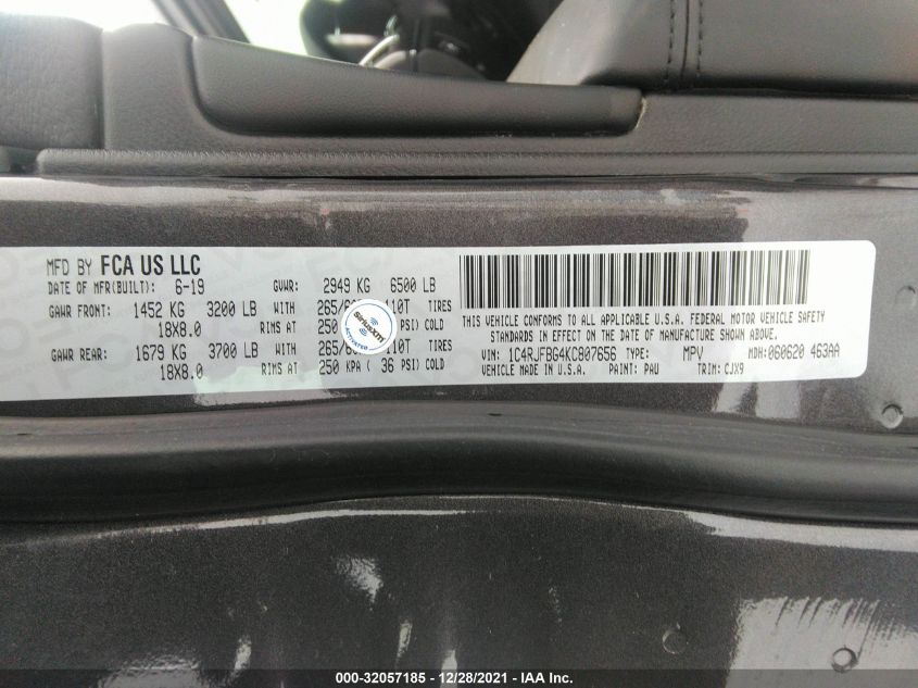 2019 JEEP GRAND CHEROKEE LIMITED 1C4RJFBG4KC807656