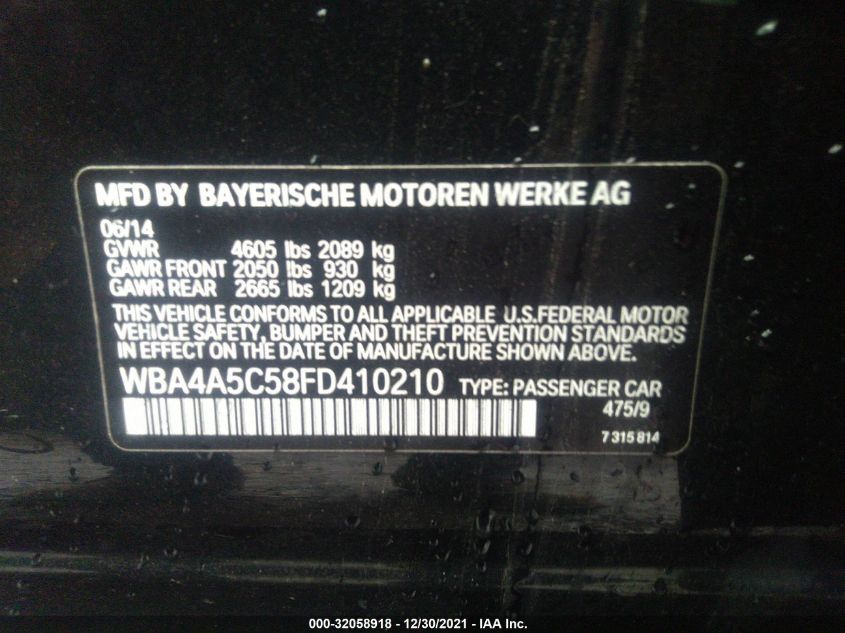 2015 BMW 4 SERIES 428I WBA4A5C58FD410210