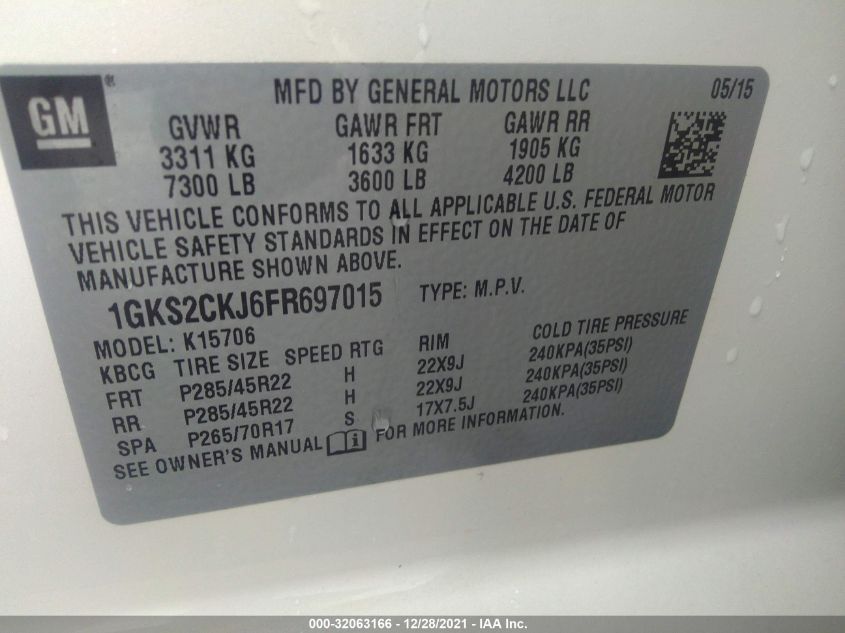 2015 GMC YUKON DENALI 1GKS2CKJ6FR697015