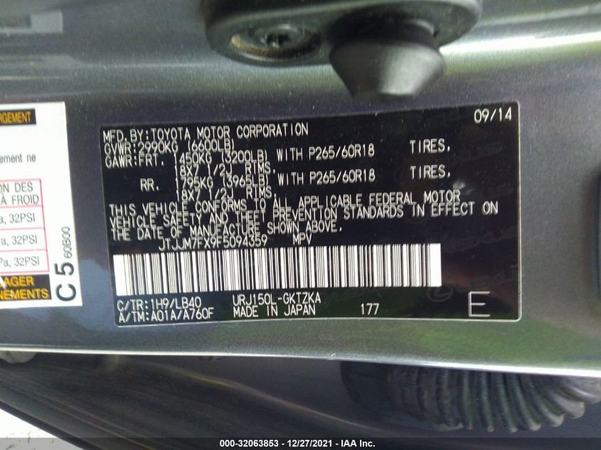 2015 LEXUS GX 460 LUXURY JTJJM7FX9F5094359