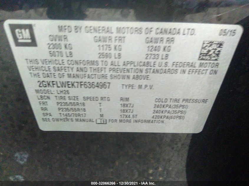 2015 GMC TERRAIN SLE 2GKFLWEK7F6364967