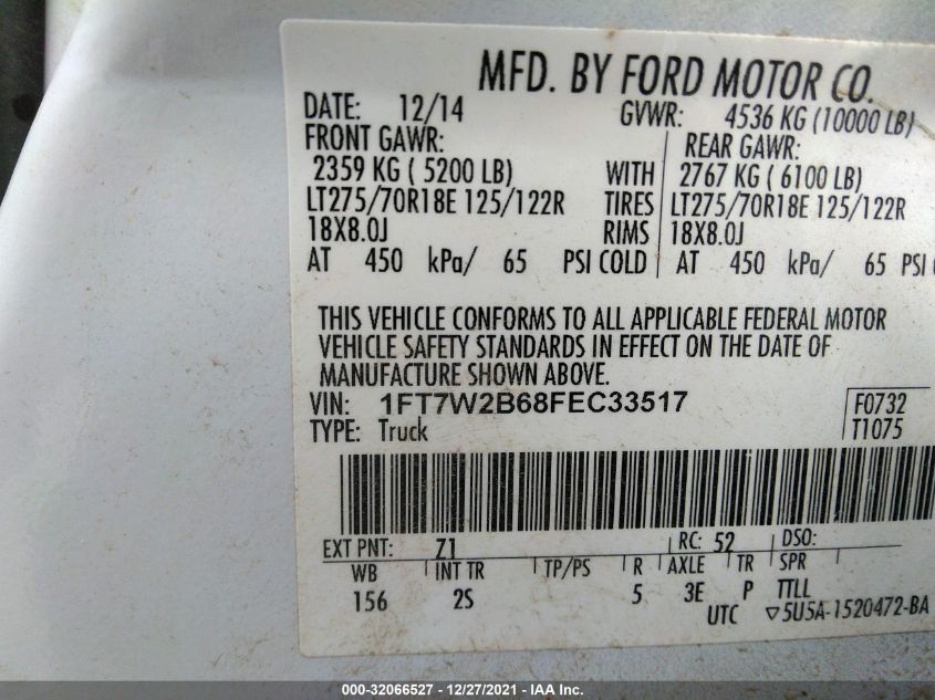 2015 FORD SUPER DUTY F-250 SRW LARIAT/PLATINUM 1FT7W2B68FEC33517