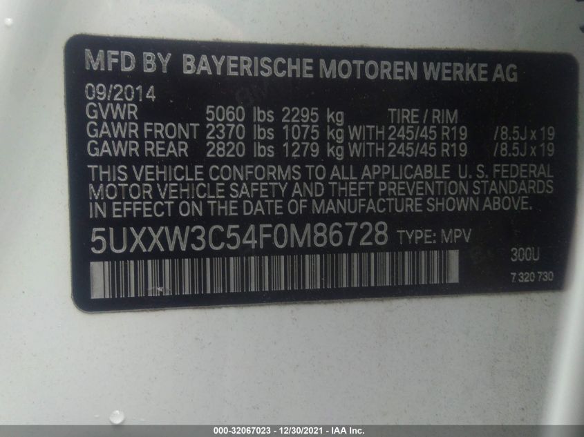 2015 BMW X4 XDRIVE28I 5UXXW3C54F0M86728