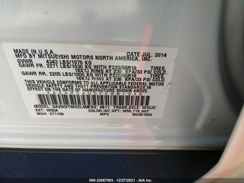 2015 MITSUBISHI OUTLANDER SPORT ES 4A4AR3AU5FE001940