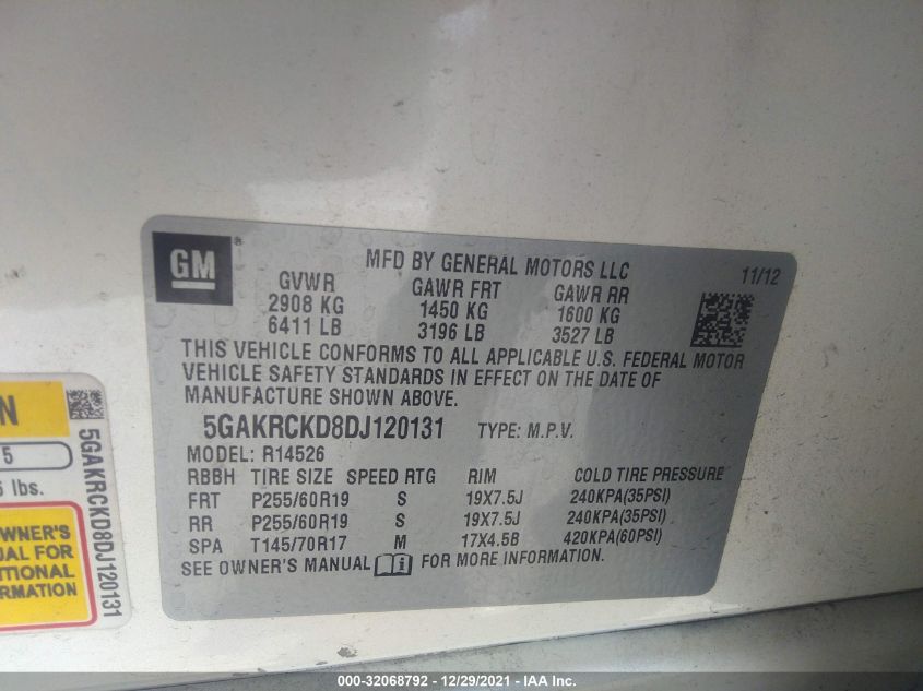 2013 BUICK ENCLAVE LEATHER 5GAKRCKD8DJ120131