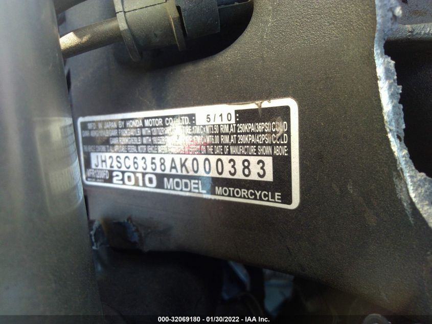 2010 HONDA VFR1200F DCT JH2SC6358AK000383