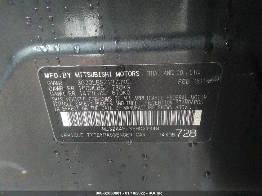 2014 MITSUBISHI MIRAGE ES ML32A4HJ3EH021348