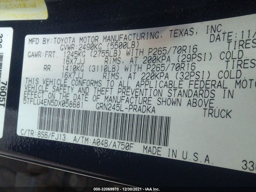 2013 TOYOTA TACOMA 5TFLU4EN5DX058681