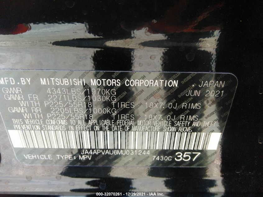 2021 MITSUBISHI OUTLANDER SPORT SE JA4APVAU6MU031244