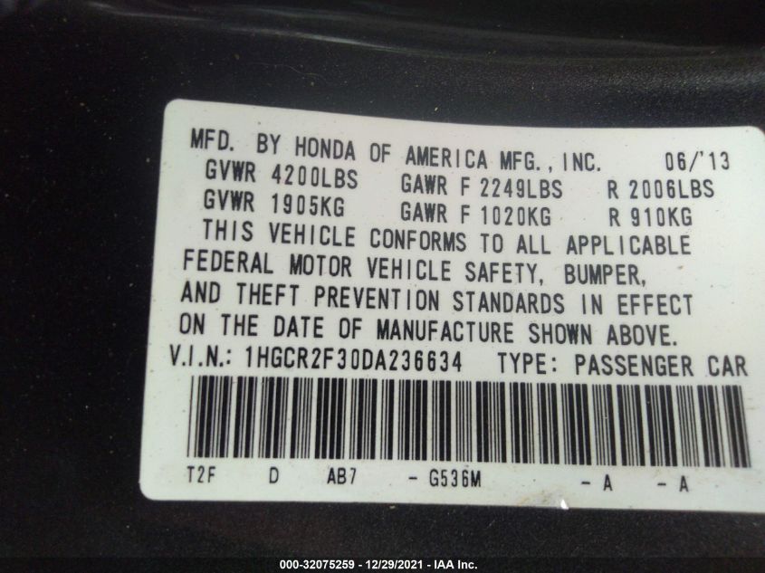 2013 HONDA ACCORD SDN LX 1HGCR2F30DA236634