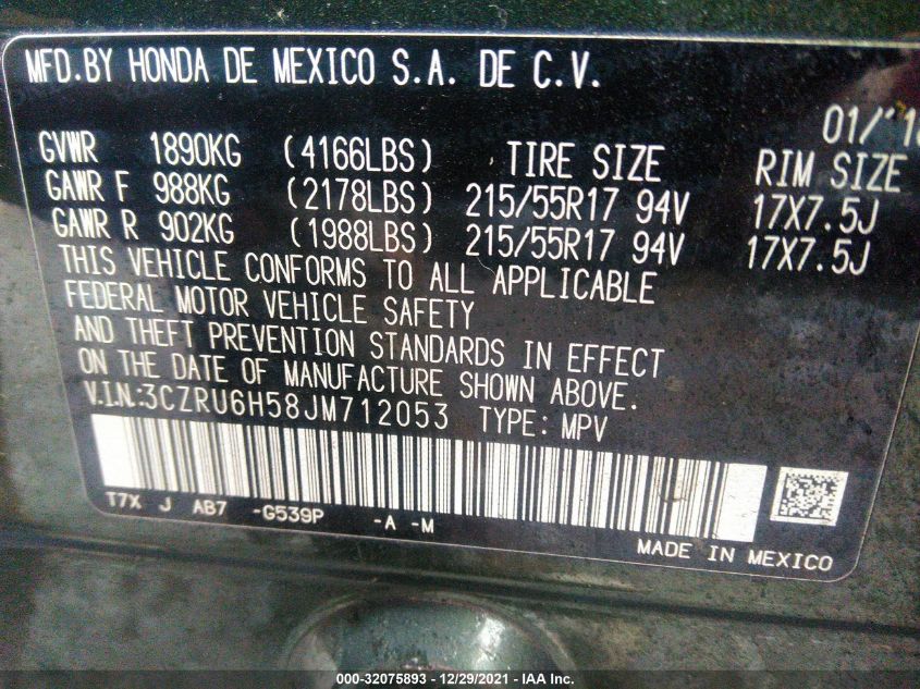 2018 HONDA HR-V EX 3CZRU6H58JM712053