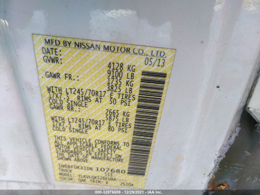 2013 NISSAN NV S 1N6BF0KX1DN107680