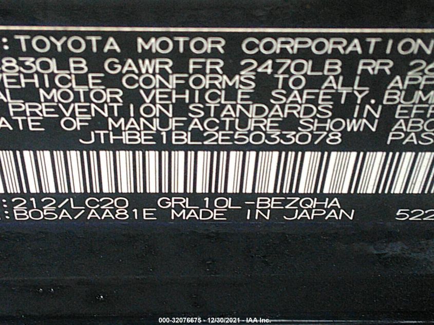 2014 LEXUS GS 350 JTHBE1BL2E5033078