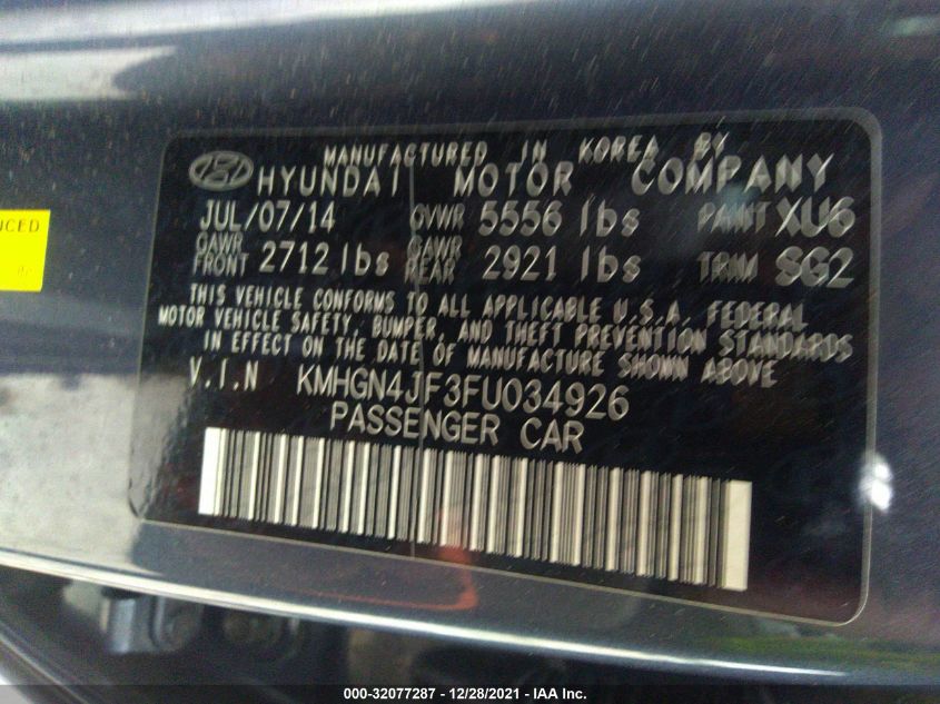 2015 HYUNDAI GENESIS 5.0L KMHGN4JF3FU034926