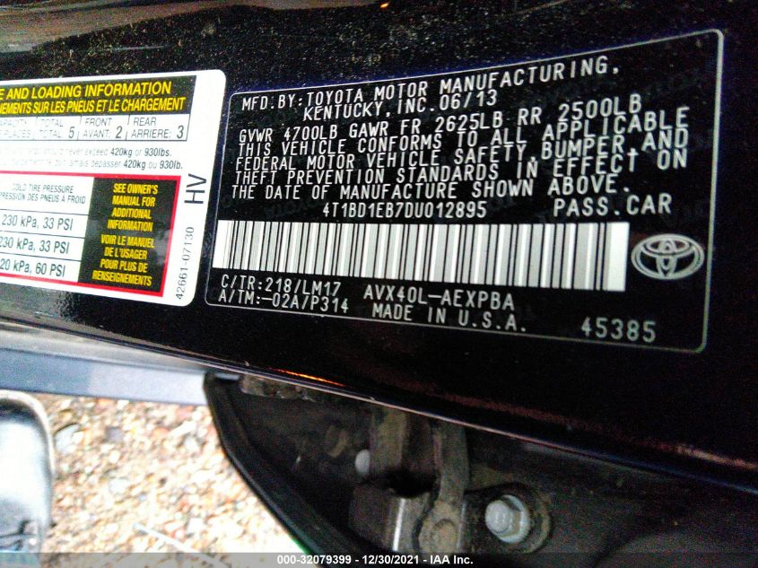 2013 TOYOTA AVALON HYBRID XLE PREMIUM 4T1BD1EB7DU012895