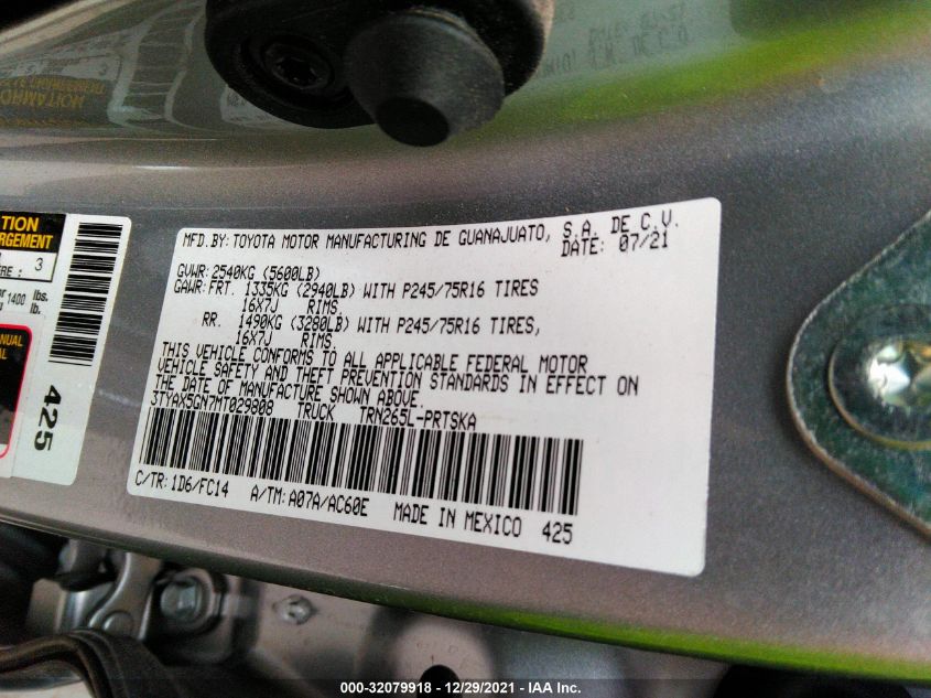 2021 TOYOTA TACOMA 2WD SR/SR5 3TYAX5GN7MT029808