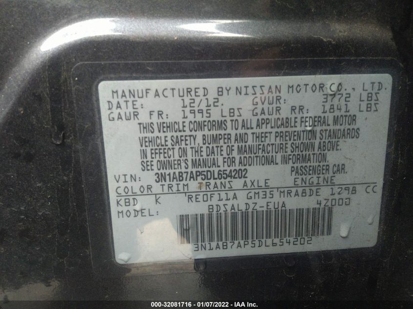 2013 NISSAN SENTRA SV 3N1AB7AP5DL654202