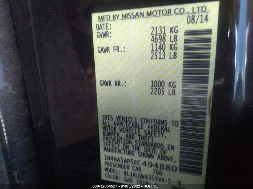 2014 NISSAN MAXIMA 3.5 S 1N4AA5AP5EC494880