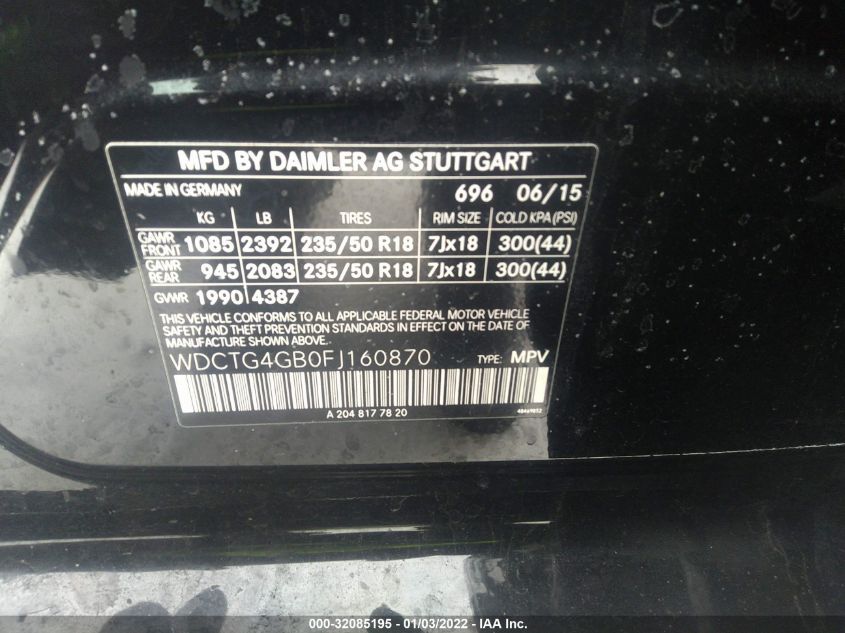 2015 MERCEDES-BENZ GLA-CLASS GLA 250 WDCTG4GB0FJ160870